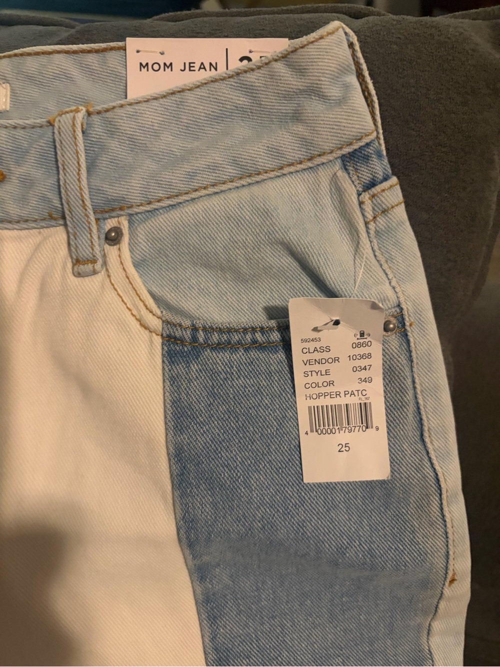 PacSun Light Blue and White Patchwork Mom Jeans